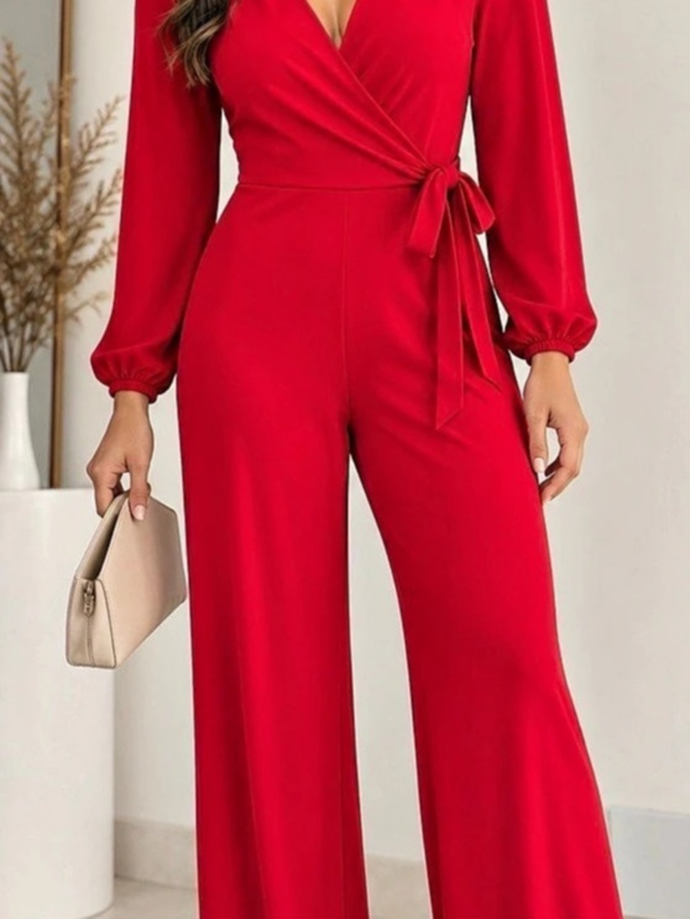 BCBGeneration Wrap Wide Leg Jumpsuit in Red Small Like New
